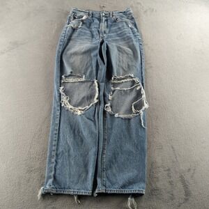 American Eagle Jeans Womens 10 Light Blue Strigid Relaxed Wide Leg Distressed